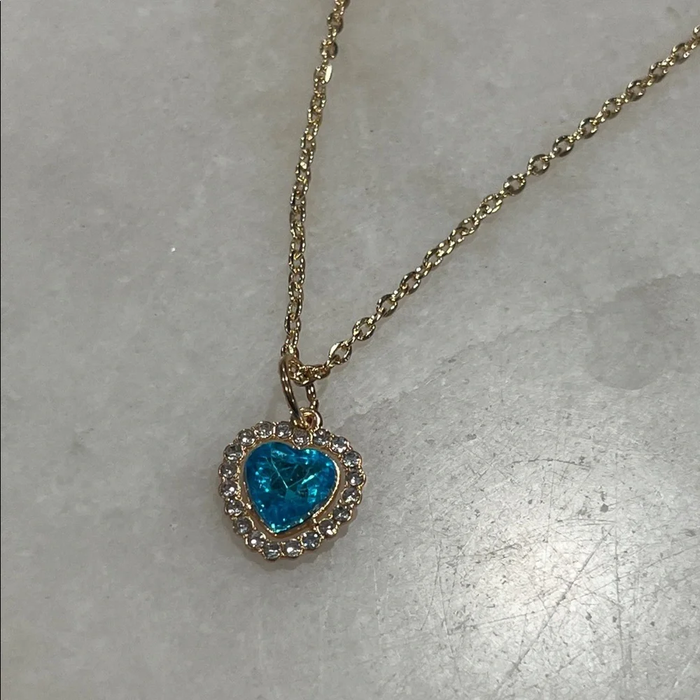Blue Crystal Heart Pendant Necklace Princess Romantic Everyday Jewelry
